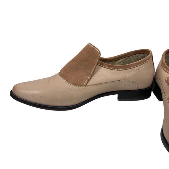 Free People Brady Loafers Beige Leather Suede Shield Slip On Flats Size 39 - Picture 10 of 11